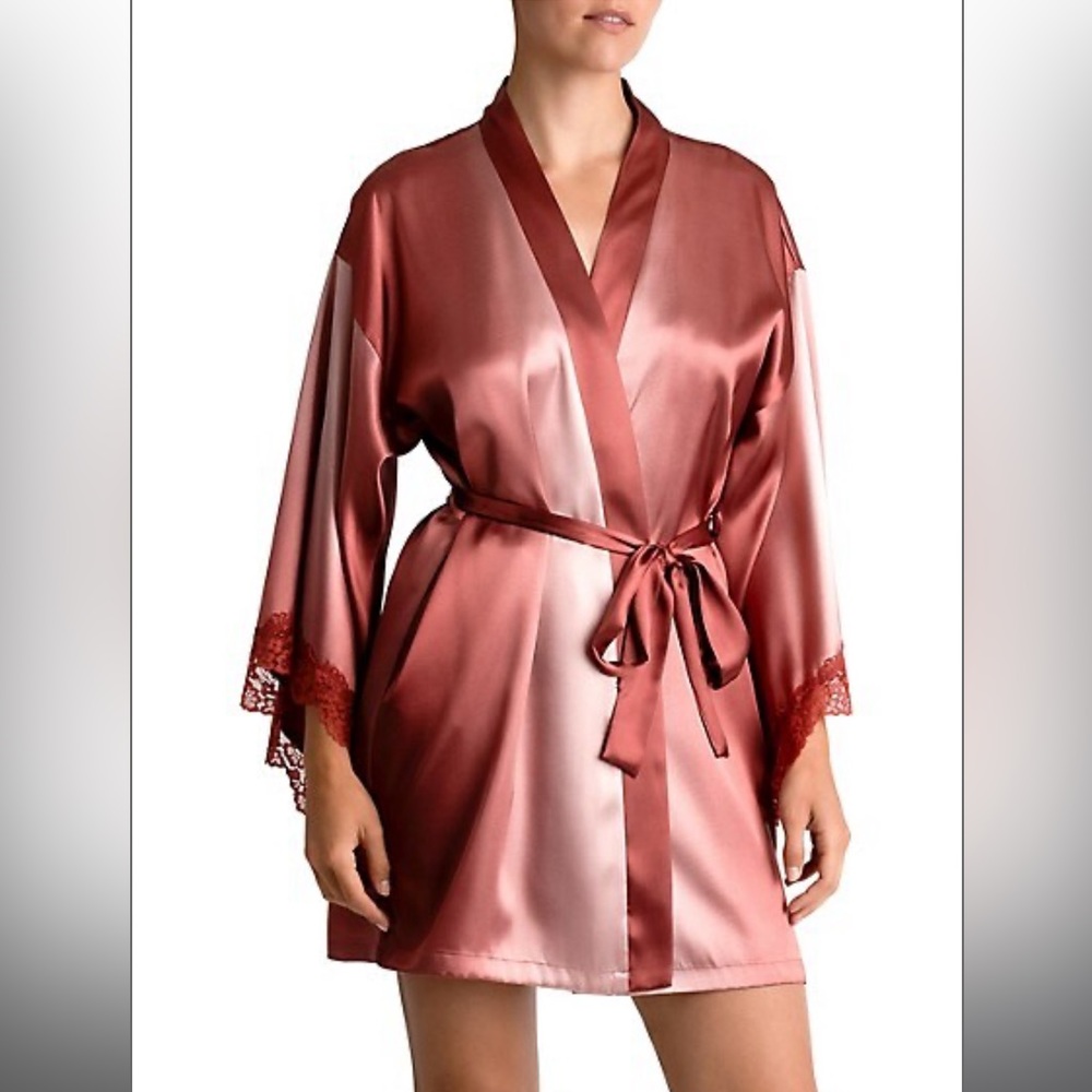 In Bloom
Madelyn Lace-Trim Satin Wrapper Robe, size XS/S, Brand New